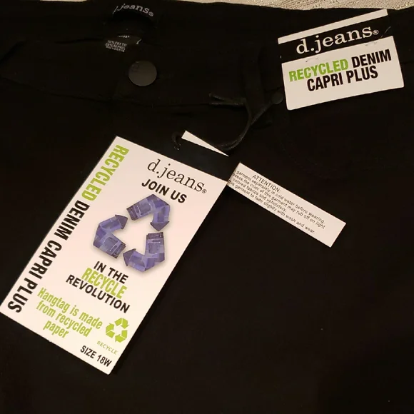 d. jeans NEW Black Lace-Up Hem Capri Pants Denim Bottoms NWT Women's 18 - Picture 6 of 15